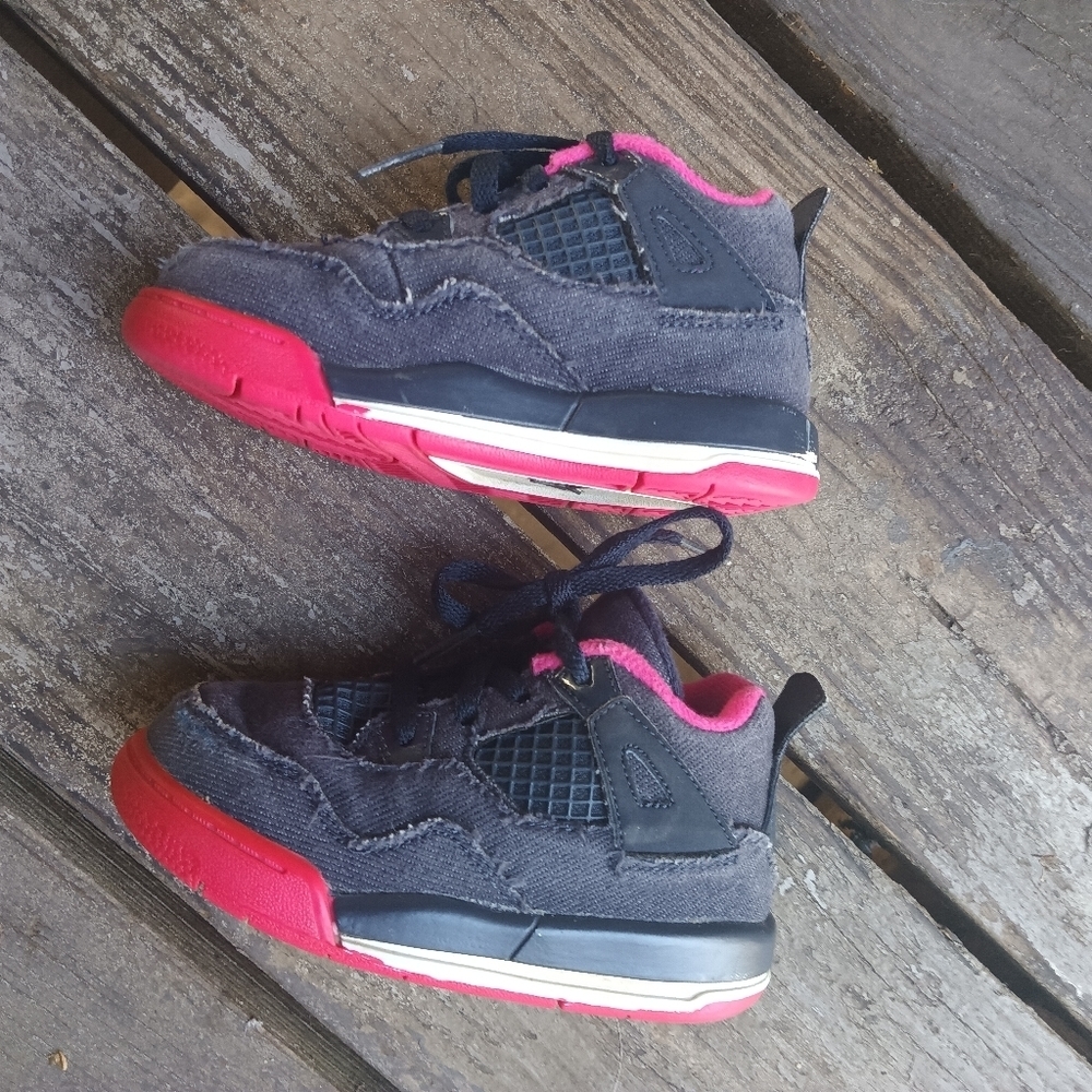NIKE Air Jordan Baby Retro 4 Denim Blue Pink Sneaker Shoes Size 8C